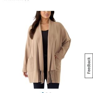 T Tahari Beige Fringe Cardigan Sweater Cozy Boho Cottagecore Western